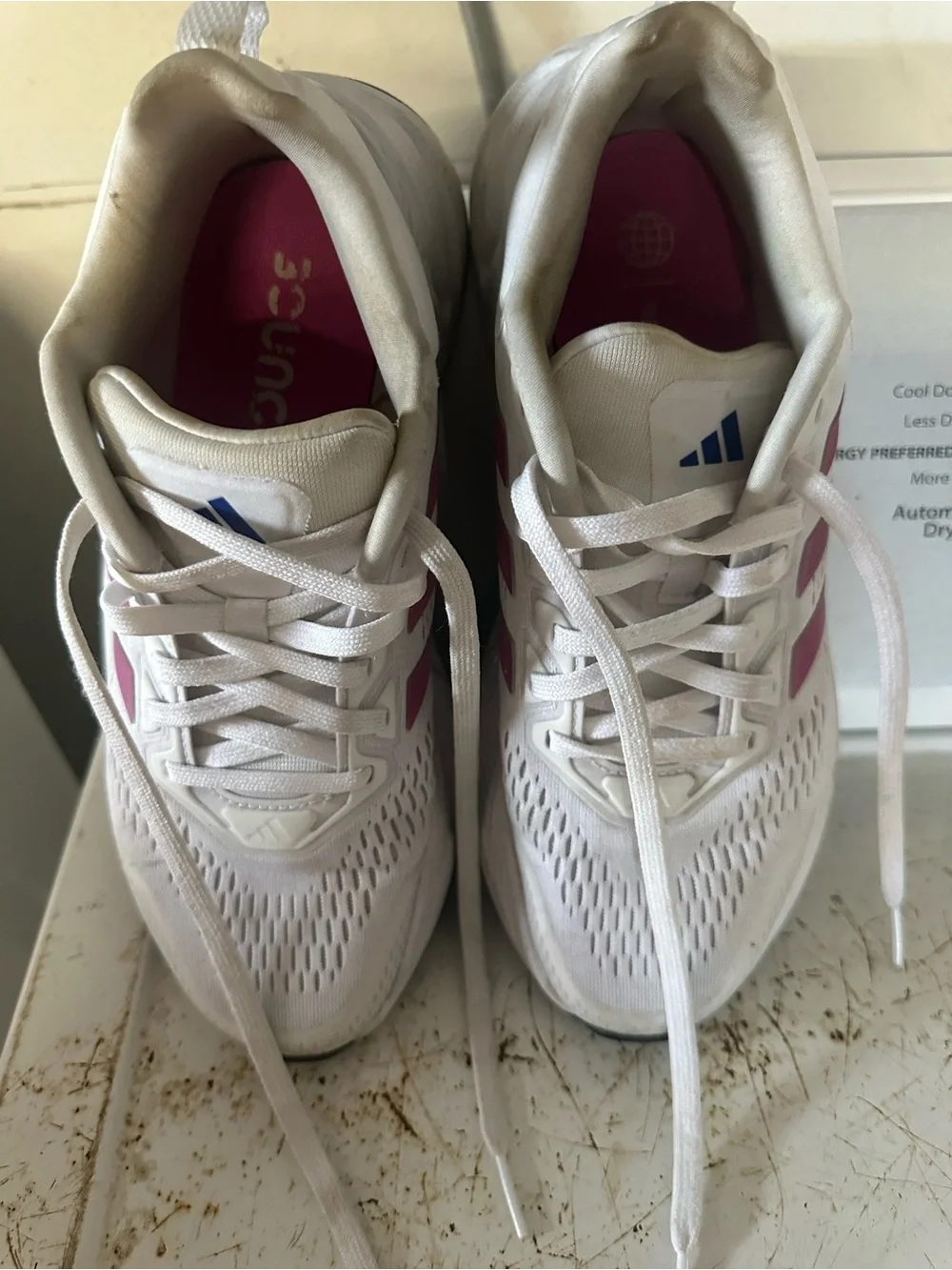 adidas White Running Sneakers with Pink Accents